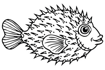 Detailed illustration of a porcupinefish on white background