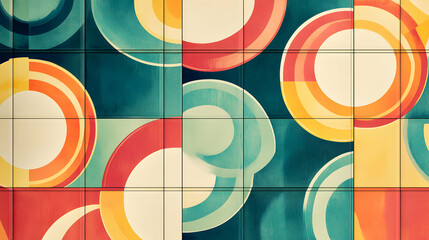 Obraz premium Colorful Abstract Mural with Circular Shapes on Urban Building Wall