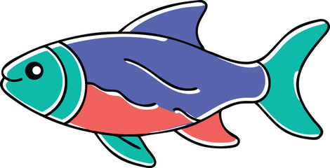 Vibrant rainbow fish illustration on white background
