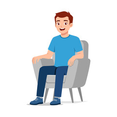 Fototapeta premium Smiling Man Sitting in Armchair, Relaxed and Casual, Isolated on White Background Illustration