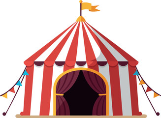 Circus tent with red and white stripes and decorative flags vector illustration 