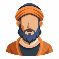 man wearing islamic turban colorful vector illustration, isolated on white background