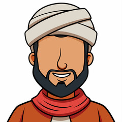 man wearing islamic turban colorful vector illustration, isolated on white background