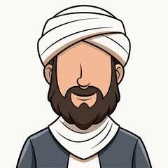 man wearing islamic turban colorful vector illustration, isolated on white background