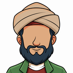 man wearing islamic turban colorful vector illustration, isolated on white background