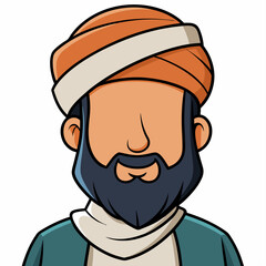 man wearing islamic turban colorful vector illustration, isolated on white background