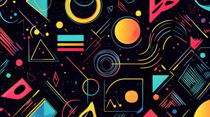 Abstract Colorful Geometric Shapes on Black Background Design