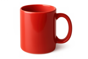 Classic red mug isolated on transparent background, perfect for showcasing designs or representing warm beverages