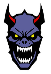 illustration of angry skull with sharp bat