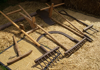 Antique farm tools display