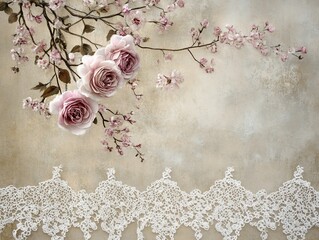 Elegant floral arrangement with lace accents against a textured background