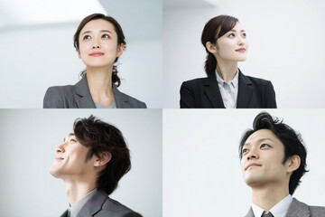 未来を見上げる男女のビジネス人物素材