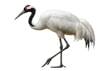 Obraz premium Red crowned crane white background bird