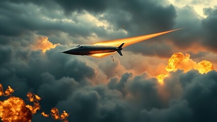 Fototapeta premium A striking fire missile soars through the sky Generated using Raphael AI (free version with commercial use rights)