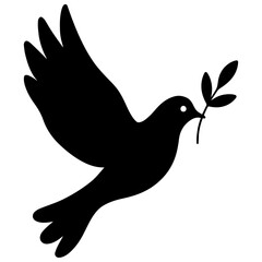 Obraz premium White dove flying, a universal symbol of peace, freedom, and love, with an olive branch