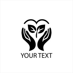 Obraz premium Vector Logo of Two Hands Forming Heart Shape with Leaf Inside for Natural Healing and Wellness — Isolated on White Background