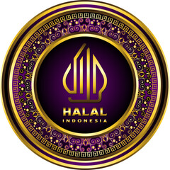 new indonesian halal logo label purple gradient background