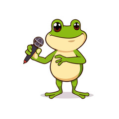 Funny Frog Logo, Cartoon Design Frog Holding a Microphone Like a Stand-up Comedian