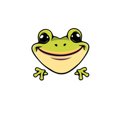 Funny Frog Logo, Frog Face With a Mischievous Grin, Cute Animal Cartoon Art