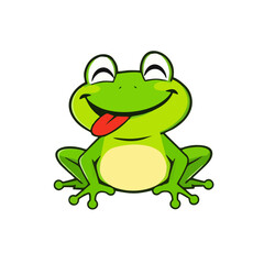 Funny Frog Logo, Cute Frog Laughing With Tongue Out, Cartoon Icon