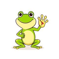 Cute and Humorous Frog Mascot Logo Waving, Flat Color Cartoon Design