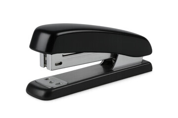 Black stapler isolated on a transparent background, showcasing its sleek design, ideal for enhancing office and school projects