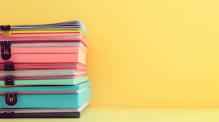 Colorful Stacked Notebooks on Yellow Background for Creative Projects