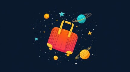 Space travel suitcase amidst cosmic objects
