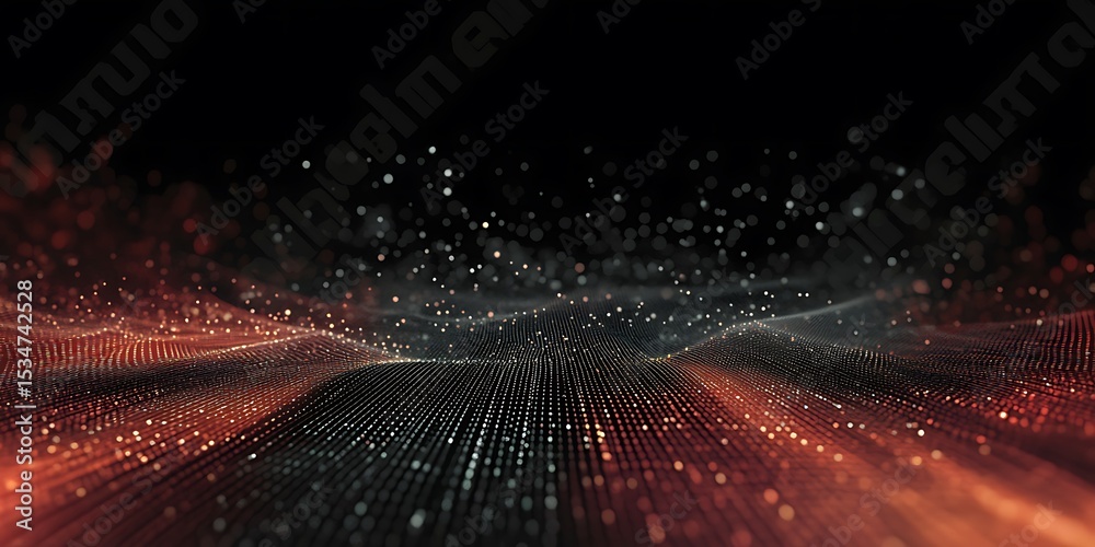 Poster corrupted network or connection. abstract digital background of points. glowing particles. big data.