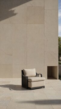 Beige Chair and Dark Table on Light Stone Patio