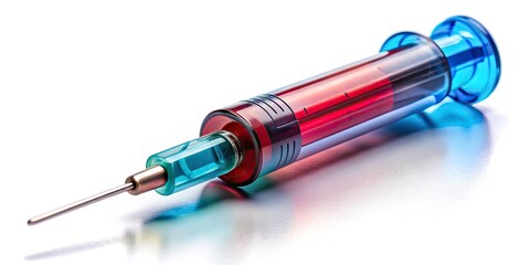 5ml Medical Syringe, Tilt-Shift Photo, Isolated White Background, Miniature Effect, Medical Equipment, Injection, Healthcare, Pharmacy, Vaccine, Medicine,