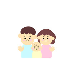 かわいい赤ちゃんと夫婦のイラスト