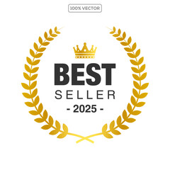  badge best seller, best choice, best price, best quality. Gold logo design with wreath laurel. Vector  illustration 1