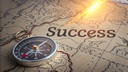 Journey Towards Success with Compass on Vintage Map Background