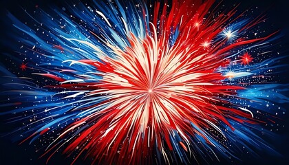 Patriotic Fireworks Explosion: Red, White, and Blue Celebration Burst