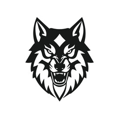 Vector art of a fierce wolf head vector, isolated on white background, with bared teeth and intense eyes