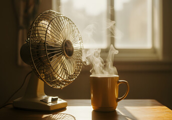 Fan cooling hot drink