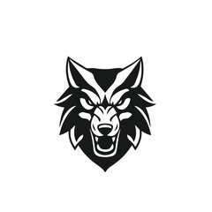 Vector art of a fierce wolf head, isolated on white background, showing its teeth in a vector illustration