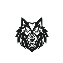 Vector art of a fierce wolf head vector illustration, isolated on white background, with sharp teeth and intense gaze