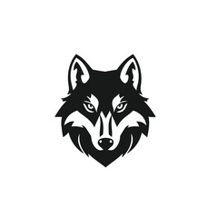 Vector art of a bold black and white vector illustration of a wolfs head, isolated on white background