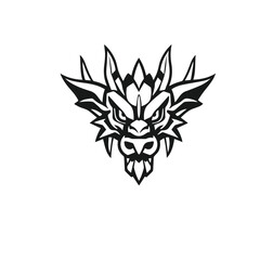 Vector art of stylized black and white vector illustration of an angry dragon head isolated on white background