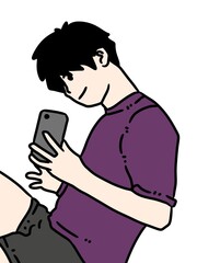 cartoon man taking photo of mobile phone