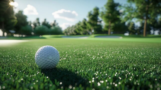 A Golf Ball Resting on a Lush Green Grassy Golf Course