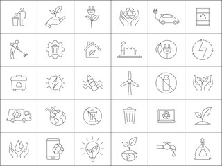 Eco Friendly Icons Set In Line Style. Including  environmental sustainability, recycling,
renewable energy, waste management. Editable Stroke, Vector Illustration