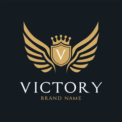 victory luxury crest logo design concept with shield and wing