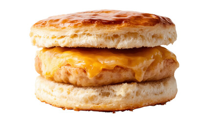 sausage biscuit sandwich on white background