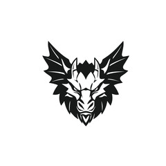 Obraz premium Vector art of monochrome vector illustration of a fierce dragon head isolated on white background