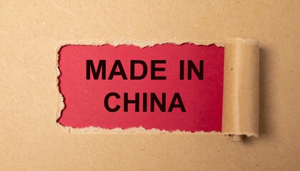 Made in China label revealed from torn cardboard