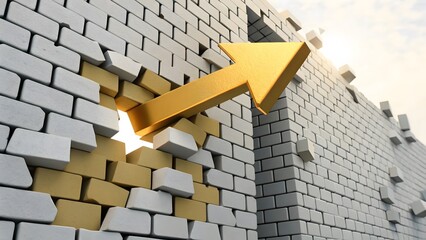 Breakthrough Concept with Arrow Emerging from Wall of Bricks