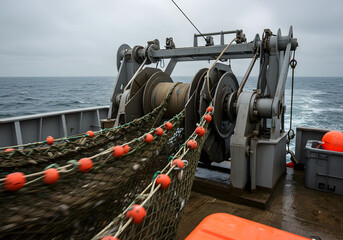 Fishing vessel winch and nets